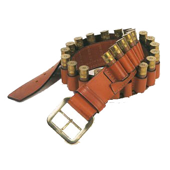 Suede lined shotgun cartridge belt holds 25 shot shells.